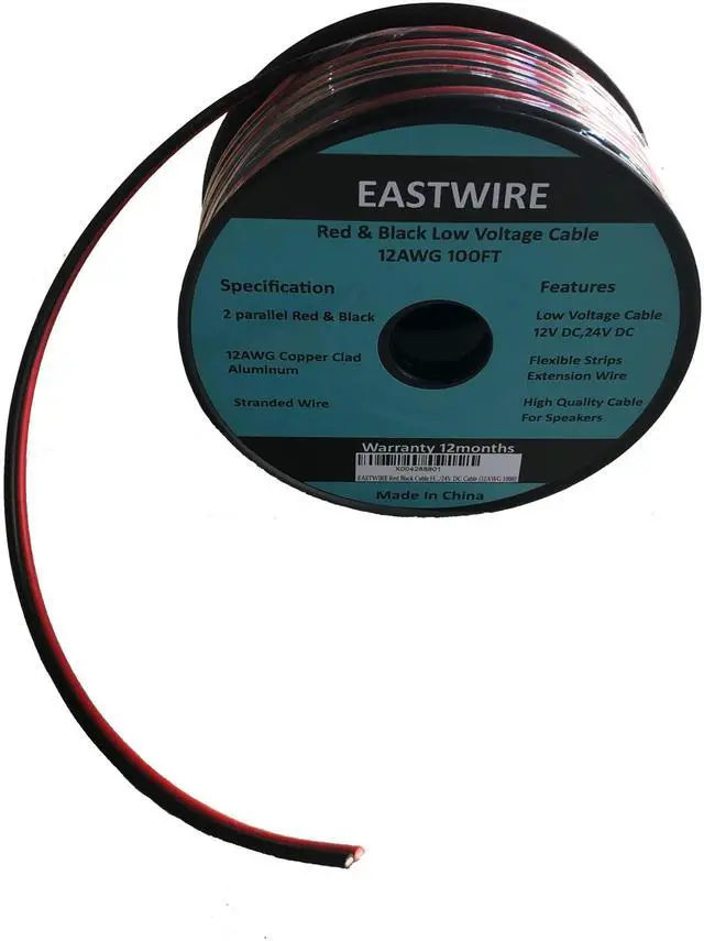 Main image of 12AWG 100ft Red Black Cable Hookup Electrical Wire, 2 Conductors Flexible Parallel Zip Wire LED Strips Extension Cord Copper clad Aluminum Wire 12V/24V DC Cable