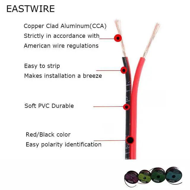 Alt view image 3 of 7 - 12AWG 100ft Red Black Cable Hookup Electrical Wire, 2 Conductors Flexible Parallel Zip Wire LED Strips Extension Cord Copper clad Aluminum Wire 12V/24V DC Cable