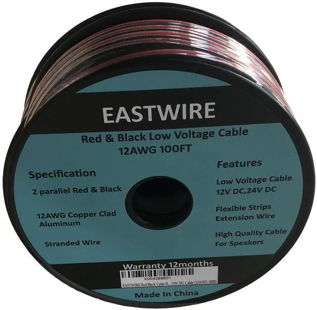 Alt view image 2 of 7 - 12AWG 100ft Red Black Cable Hookup Electrical Wire, 2 Conductors Flexible Parallel Zip Wire LED Strips Extension Cord Copper clad Aluminum Wire 12V/24V DC Cable