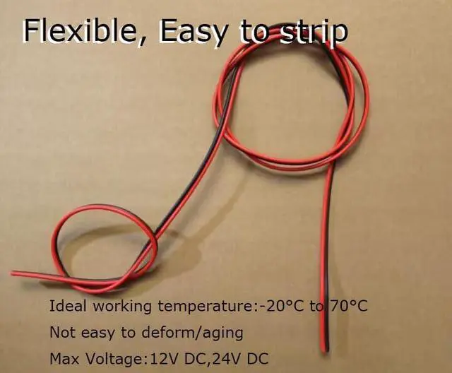 Alt view image 7 of 7 - 12AWG 100ft Red Black Cable Hookup Electrical Wire, 2 Conductors Flexible Parallel Zip Wire LED Strips Extension Cord Copper clad Aluminum Wire 12V/24V DC Cable