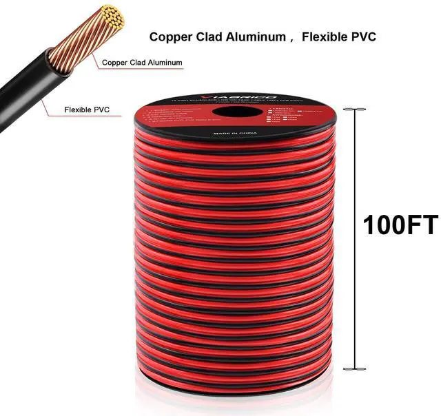Alt view image 2 of 7 - 12Gauge 100FT Electrical Wire Cable 2 Conductors Red Black Cable Hookup LED Lighting Strips Flexible Extension Cord 12AWG Copper Clad Aluminum 12V/24V DC 30.5M