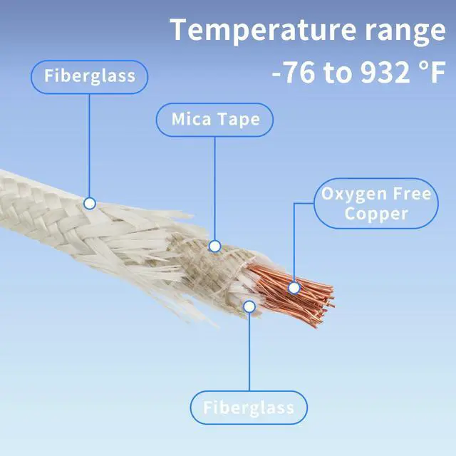 Alt view image 2 of 7 - 14 Gauge High Temperature Wire 16.4Ft, -76-932 14 AWG Mica Fiberglass Electronic Copper Wire Insulated Heat Resistant High Temp Electronical Flexible Cable for Lamp Boiler Heater Kiln