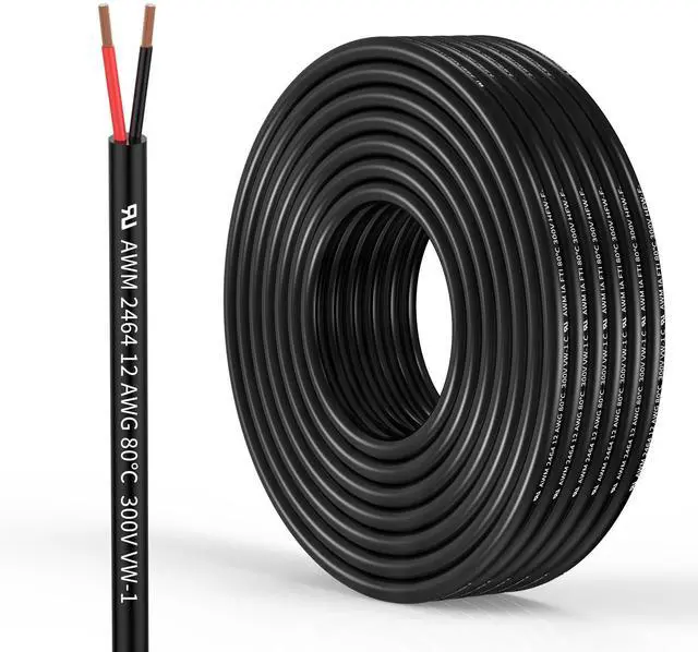 Main image of 12 Gauge 2 Conductor Electrical Wire 12 AWG Wire Stranded PVC Cord Oxygen-Free Copper Cable 10FT/3.1M for Outdoor Lighting Automotive Battery Solar Panel (12/2AWG-10FT)