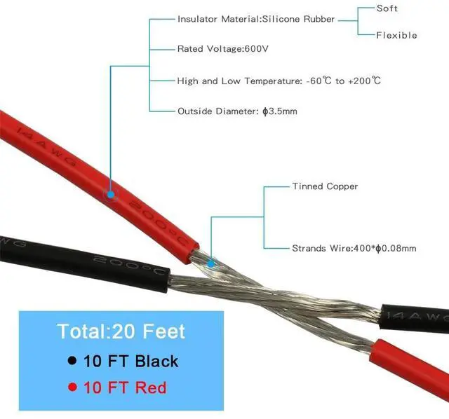 Alt view image 4 of 7 - 14 Gauge Silicone Wire 10 ft red and 10 ft Black Flexible 14 AWG Stranded Tinned Copper Wire