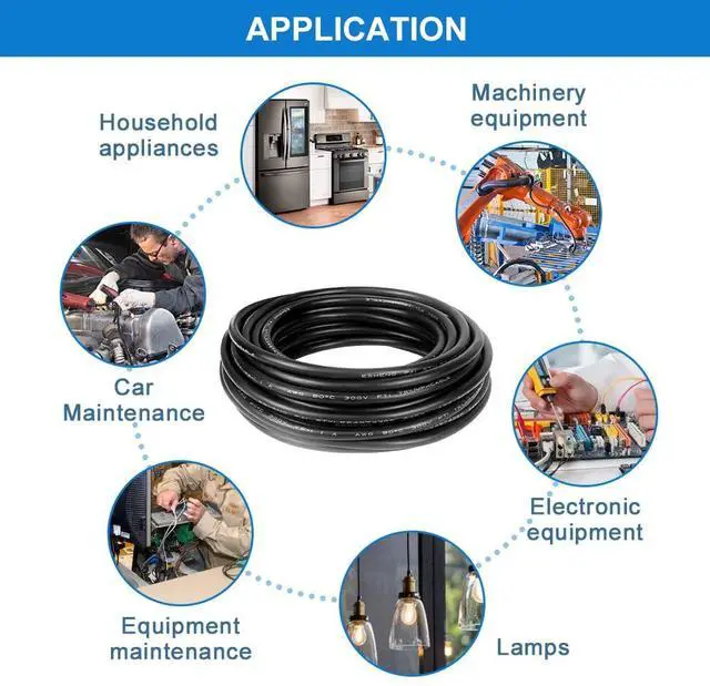 Alt view image 6 of 7 - 14 Gauge 3 Conductor Electrical Wire, 16.5FT 2464 14AWG 3 Wire Cable Black PVC Stranded Tinned Copper, 14/3 Cord Extension Low Voltage Cable