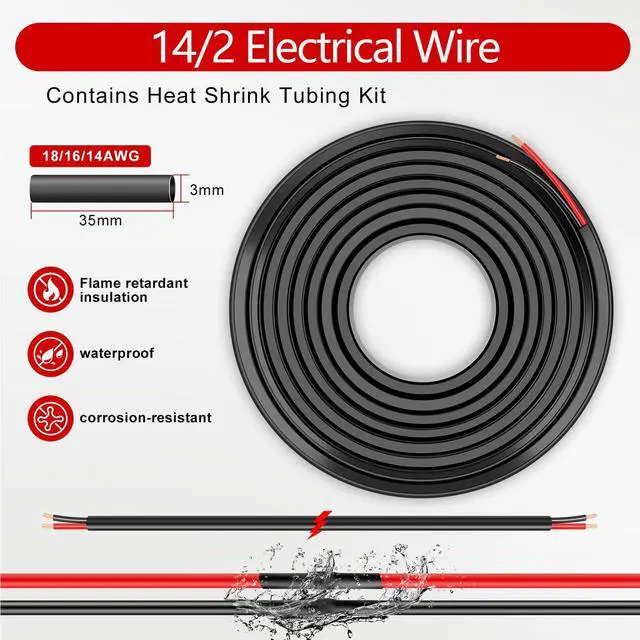 Alt view image 2 of 6 - 14 Gauge 2 Conductor Electrical Wire, 14 AWG 2.08mm Wire PVC Cord, 12V/24V DC Low Voltage/Copper-clad Aluminum(CCA) Flexible/2 Wire for Automotive LED Strips Lamp Lighting Marine 100FT