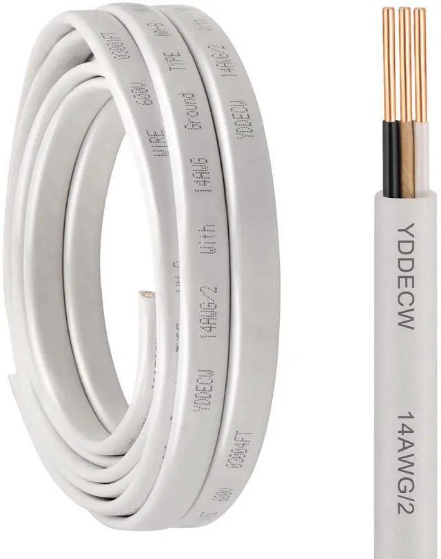 Main image of 14/2 NM-B Wire with Ground - 10FT 14 Gauge Non-Metallic Sheathed Cable Pure Copper 14 AWG 2 Conductor Residential Indoor Wire for Outlets, Switches and Other Loads etc.