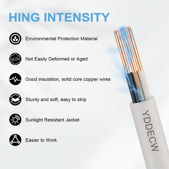 Alt view image 4 of 6 - 14/2 NM-B Wire with Ground - 10FT 14 Gauge Non-Metallic Sheathed Cable Pure Copper 14 AWG 2 Conductor Residential Indoor Wire for Outlets, Switches and Other Loads etc.