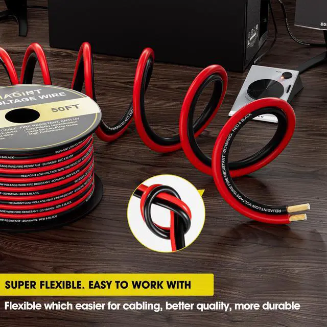 Alt view image 3 of 6 - 12 Gauge Wire 2 Conductor Electrical Cable, 12 AWG Stranded Red Black PVC Wire, Flexible Low Voltage Cable for Automotive Wiring, Speakers, LED, RV, Landscape Lighting (30 FT)