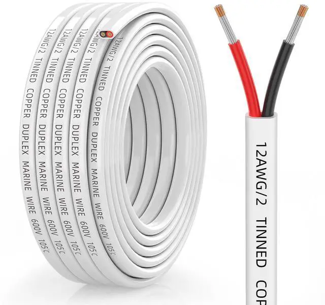 Main image of 12 Gauge Marine Wire, 12/2 Duplex Marine Grade Cable, IP68 Waterproof/Oxygen-Free Tinned Copper Stranded PVC 12 AWG Wire for Boat, Automotive, RV, Solar, LED Strips (15FT)