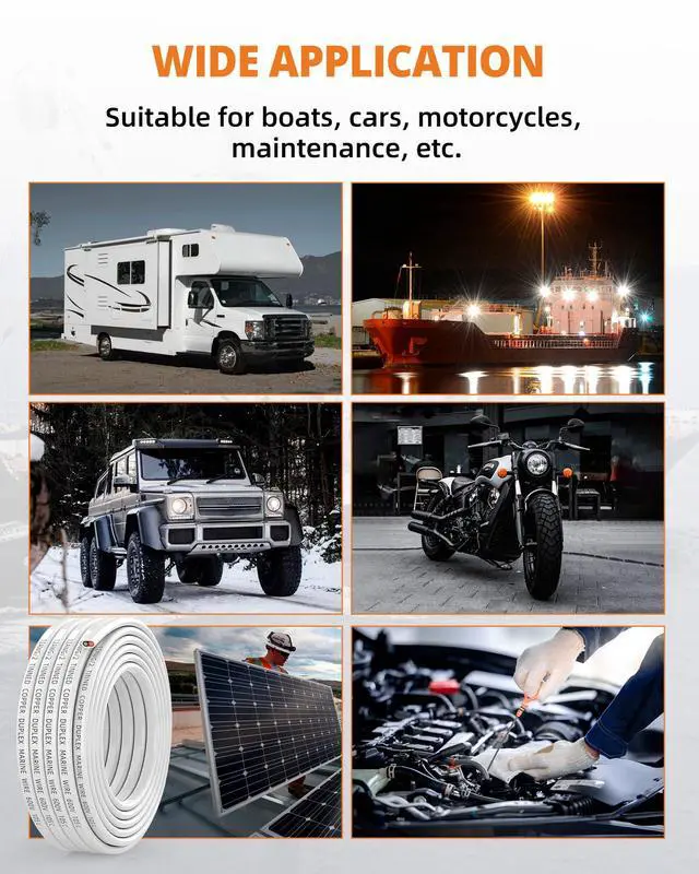 Alt view image 7 of 7 - 12 Gauge Marine Wire, 12/2 Duplex Marine Grade Cable, IP68 Waterproof/Oxygen-Free Tinned Copper Stranded PVC 12 AWG Wire for Boat, Automotive, RV, Solar, LED Strips (15FT)