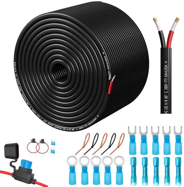 Main image of 12 Gauge Wire 2 Core Conductor Duplex Marine Grade Dual Twin 12AWG Electrical Cable Stranded Cord PVC Insulated 12V Low Voltage/Tinned Copper/Flexible/ 12/2 Wire for Boat Automotive