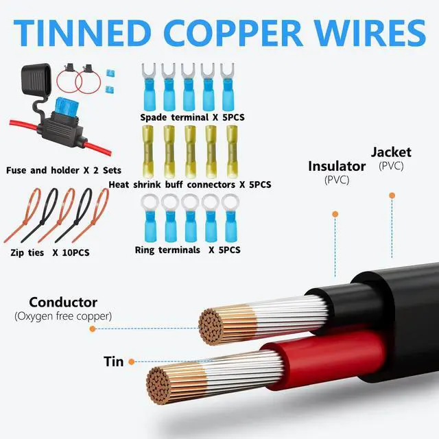 Alt view image 3 of 6 - 12 Gauge Wire 2 Core Conductor Duplex Marine Grade Dual Twin 12AWG Electrical Cable Stranded Cord PVC Insulated 12V Low Voltage/Tinned Copper/Flexible/ 12/2 Wire for Boat Automotive