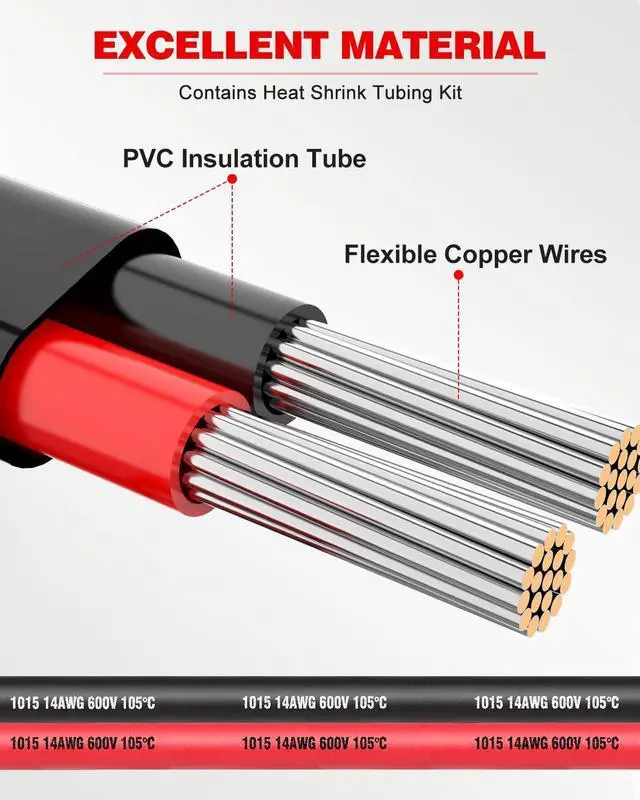 Alt view image 2 of 6 - 14 Gauge Wire 2 Conductor Electrical Wire, 14 AWG Stranded PVC Cord, 12V Low Voltage/Tinned Copper/Flexible Cable for Automotive Wiring, Lamp Cord, Marine Cable (15FT)