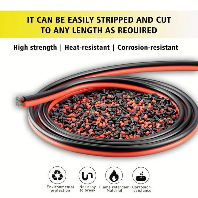 Alt view image 5 of 6 - 12 Gauge Wire,50FT 12/2 Red Black Electrical Wire Hookup Extension Cord 12/24V 2 Cable 12AWG for LED Ribbon Lamp Strip Tape Lights