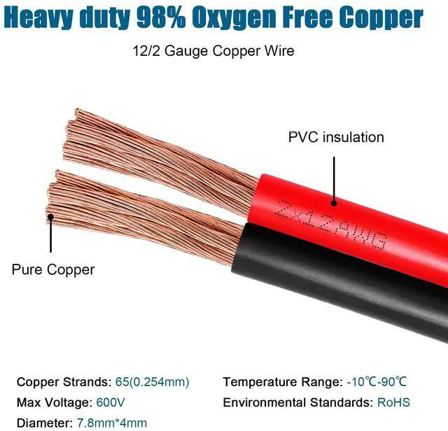 Alt view image 2 of 7 - 12 Gauge Wire 2 Conductors Copper Wire, 12 AWG Battery Cable Oxygen Free Copper Wire for Solar Panel, Automotive, Trailer, RV and Speaker (12 Gauge 20FT)