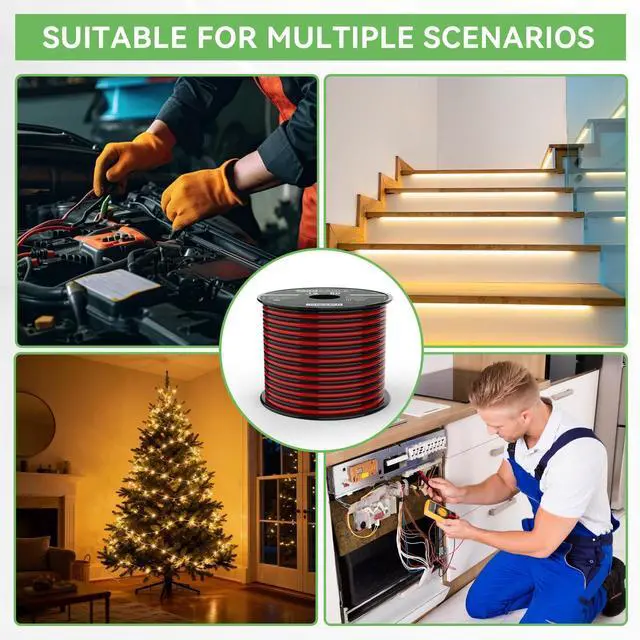 Alt view image 7 of 7 - 12 Gauge Wire, 12 AWG Electrical Wire Cable, 2 Conductors Red Black Wire, Copper Clad Aluminum(CCA) Flexible PVC Extension Cord for Speaker, Hookup LED Strips, Automotive 12V/24V DC (50FT)