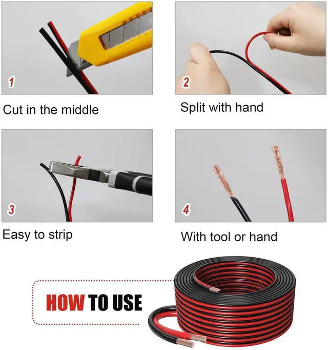 Alt view image 3 of 7 - 14 Gauge Wire, 14AWG 25FT Automotive Electrical Wire, 2 Conductor Red Black Primary Cable, Copper Clad Aluminum Wire for LED Light Strips, Car Audio, Speakers,12V/24V DC