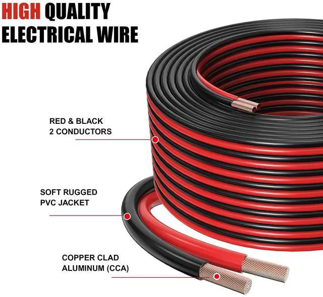 Alt view image 6 of 7 - 14 Gauge Wire, 14AWG 25FT Automotive Electrical Wire, 2 Conductor Red Black Primary Cable, Copper Clad Aluminum Wire for LED Light Strips, Car Audio, Speakers,12V/24V DC