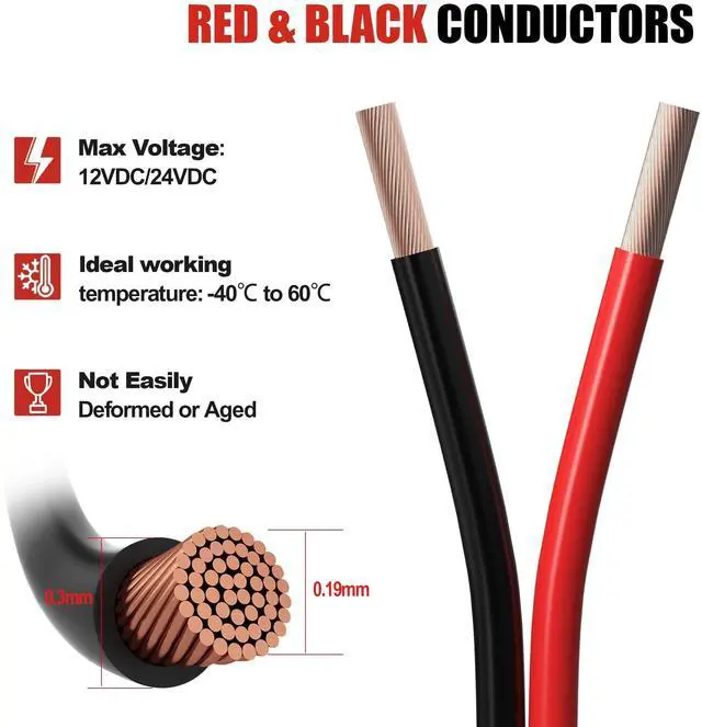 Alt view image 5 of 7 - 14 Gauge Wire, 14AWG 25FT Automotive Electrical Wire, 2 Conductor Red Black Primary Cable, Copper Clad Aluminum Wire for LED Light Strips, Car Audio, Speakers,12V/24V DC