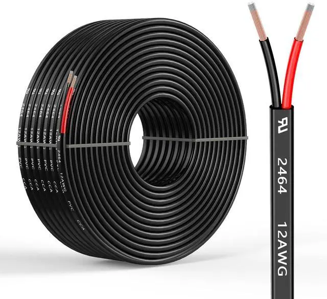Main image of 12 Gauge 2 Conductors 16.4FT Electrical Wire, Flexible Low Voltage PVC Copper Clad Aluminum Extension Cord for Car Speaker Wire, Car Lighting, LED Wire, Outdoor Lighting, Residential Wiring,12V/24V DC