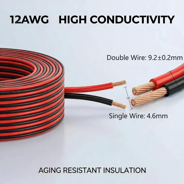 Alt view image 4 of 7 - 12 Gauge Wire 50FT, 12 AWG Red and Black 2 Conductor Speaker Wire Copper Clad Aluminum Automotive Electrical Wire 12/2 for 12V/24V DC, Automotive, Car Audio, Home Theater, LED Strips, Lighting