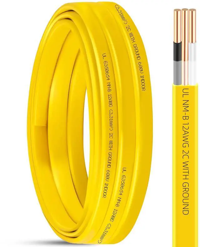 Main image of 15ft NM-B 12/2 Wire with Ground,Electrical Wire 12 Gauge 2 Conductors with Ground,12 AWG Copper Solid Indoor 12/2 W/G NMB Cable Non-Metallic Residential Wiring for Branch Circuit Switches,Outlets
