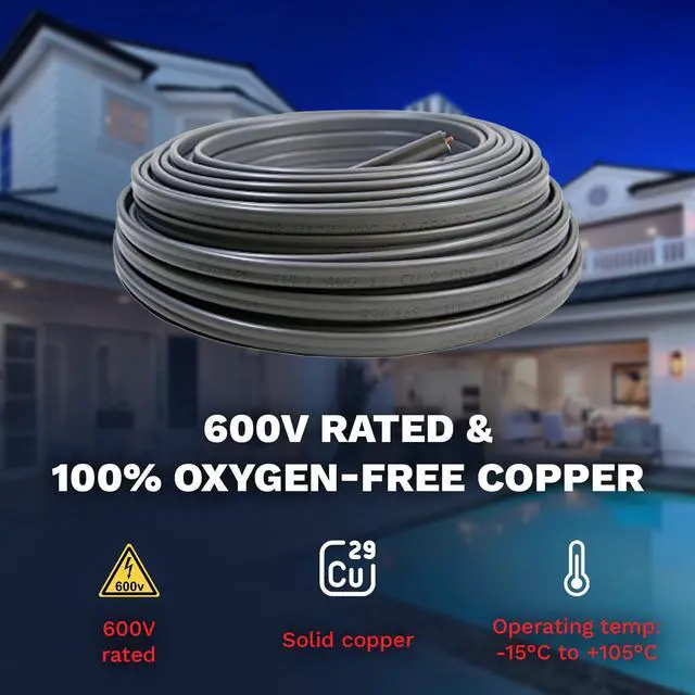 Alt view image 3 of 6 - 12/3 UF-B Electrical Copper Wire 12 AWG 3 Connector Direct Burial Electrical Cable for Underground Feeder and Branch Circuit Cable Gray Indoor & Outdoor (25 Ft)