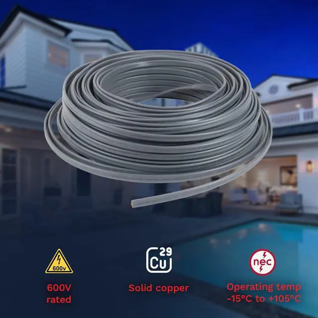 Alt view image 3 of 6 - 14/2 UF-B Copper Wire 14 Gauge Outdoor Direct Burial Electrical Underground Cable 14AWG 2 Connector Insulated Jacket Gray (50 FT)