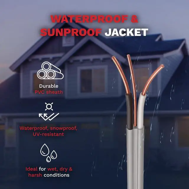 Alt view image 4 of 6 - 14/2 UF-B Copper Wire 14 Gauge Outdoor Direct Burial Electrical Underground Cable 14AWG 2 Connector Insulated Jacket Gray (50 FT)