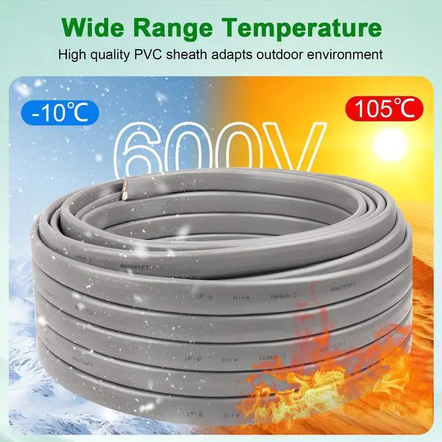 Alt view image 6 of 7 - 14/2 UF-B Wire - 100FT 14 Gauge Direct Burial Electrical Cable 100% Pure Copper 14AWG 2 Connector for Underground Feeder Wet or Corrosive Locations Indoor & Outdoor etc