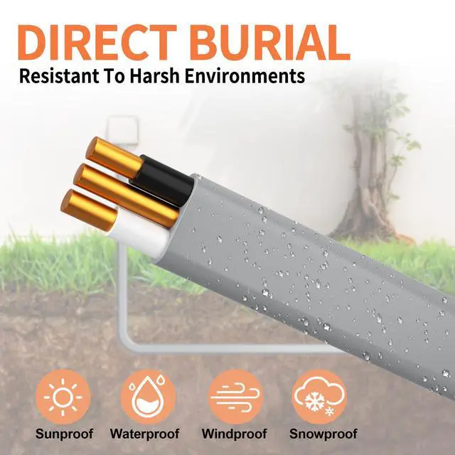 Alt view image 3 of 6 - 14/2 UF-B Wire 100FT Pure Copper Direct Burial Cable, Sunlight & Moisture Resistant, Ideal for Outdoor Lighting & Pump Installations & Residential Indoor Electrical Projects