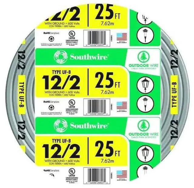 Alt view image 2 of 3 - 12/2 UF B Wire with Ground, 25 ft, Gray Solid Copper Direct Burial Cable for Outdoor & Underground Use, 600V