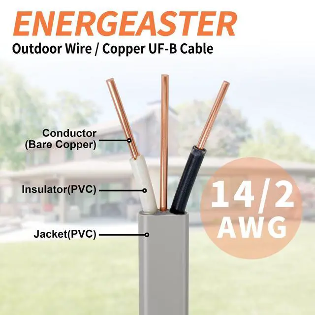 Alt view image 2 of 6 - 14/2 UF-B Wire 100FT Pure Copper Direct Burial Cable, Sunlight & Moisture Resistant, Ideal for Outdoor Lighting & Pump Installations & Residential Indoor Electrical Projects