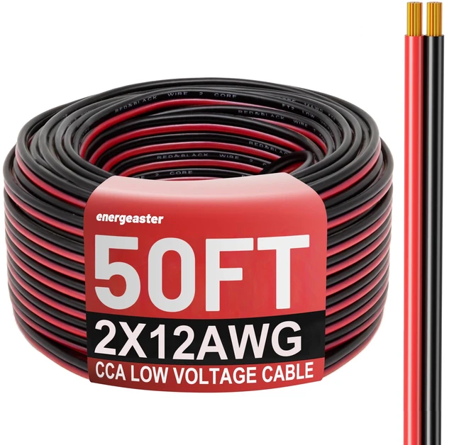 Main image of 12 Gauge Wire 50FT, 12AWG Automotive Wire Electrical Wire 2 Conductors Red Black Cable, Low Voltage Copper Clad Aluminum Extension Cord for Speaker Wire, LED, Automotive 12V/24V DC