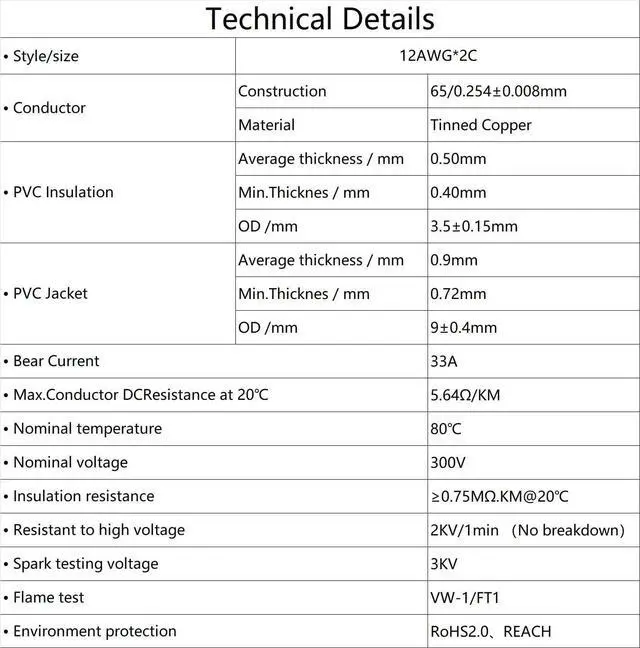 Alt view image 6 of 7 - 12 Gauge Wire 12/2 Electrical Wire 2 Conductor Extension Cable 20 Foot UL2464 DC 5V/12V/24V/300V 12 AWG Oxygen Free Stranded Tinned Copper Wire Low Voltage LED Cable for LED Lamps Automotive