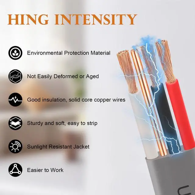 Alt view image 4 of 7 - 14/3 UF-B Wire - 50FT 100% Pure Copper 14AWG 3 Connector Direct Burial Electrical Cable 14 Gauge for Underground Feeder Wet or Corrosive Locations Indoor & Outdoor etc