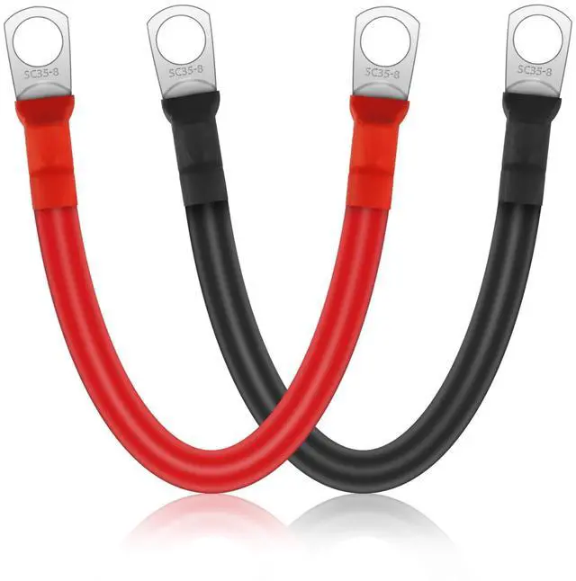 Main image of 2PCS 2AWG Gauge Battery Cables,15cm/ 6inch 12V Copper Battery Power Inverter Leads, with 5/16" Lugs Ring Terminals