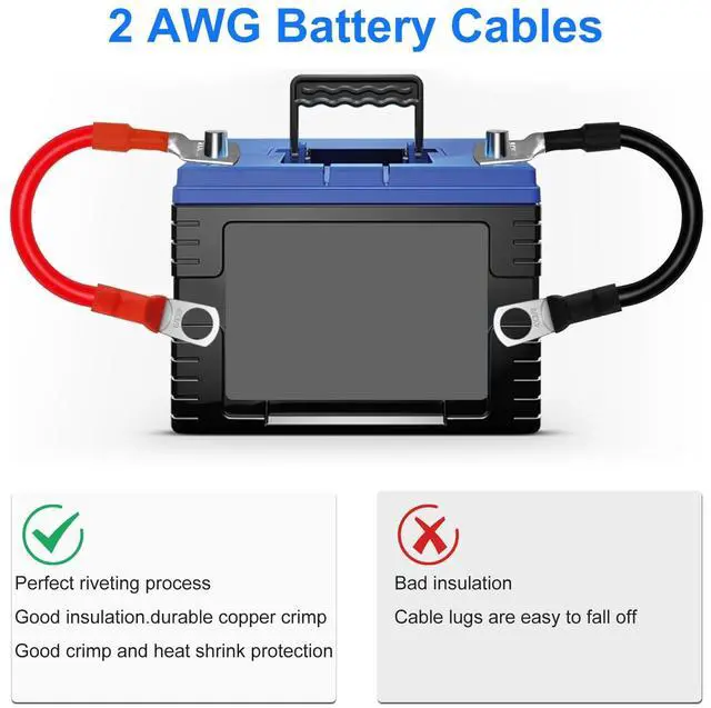 Alt view image 5 of 7 - 2PCS 2AWG Gauge Battery Cables,15cm/ 6inch 12V Copper Battery Power Inverter Leads, with 5/16" Lugs Ring Terminals