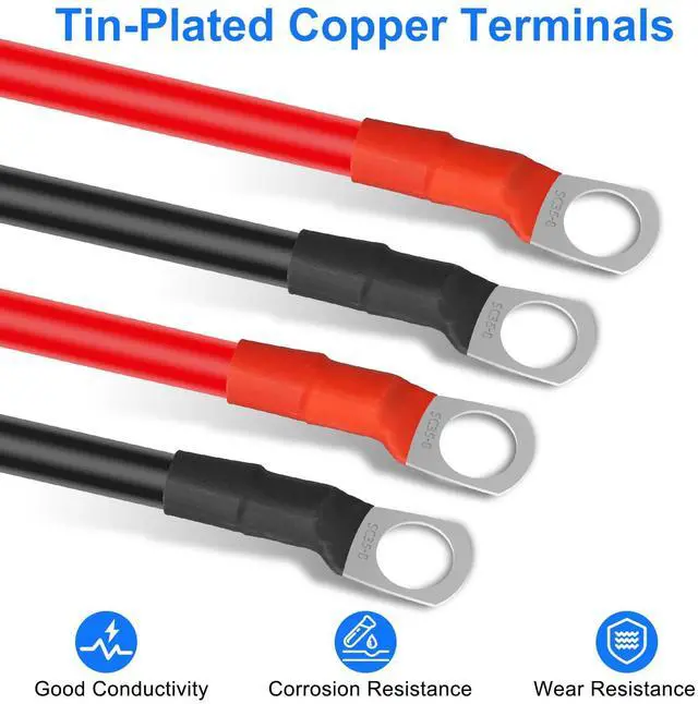 Alt view image 4 of 7 - 2PCS 2AWG Gauge Battery Cables,15cm/ 6inch 12V Copper Battery Power Inverter Leads, with 5/16" Lugs Ring Terminals