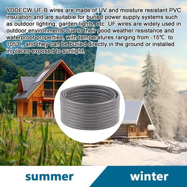 Alt view image 7 of 7 - 12/3 UF-B Wire - 25FT 100% Pure Copper 12AWG 3 Connector Direct Burial Electrical Cable 12 Gauge for Underground Feeder Wet or Corrosive Locations Indoor & Outdoor etc