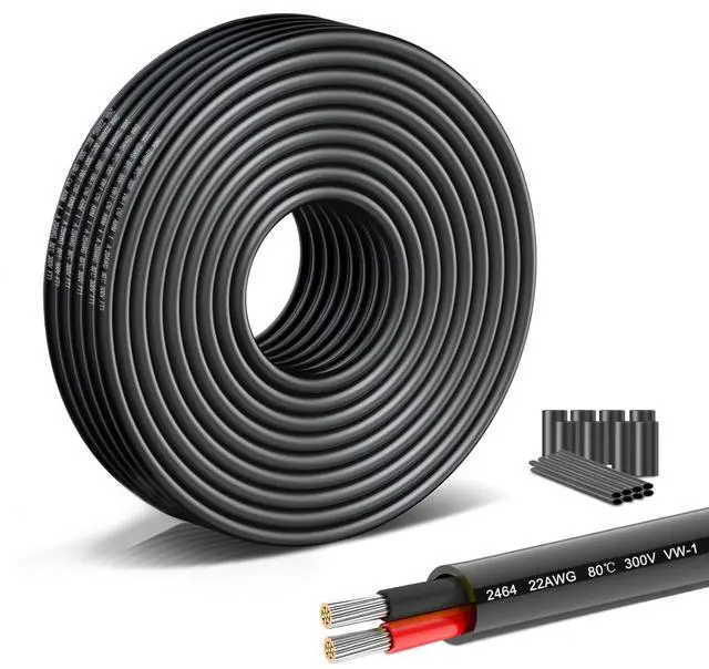 Main image of 22 AWG 2 Conductor Electrical Wire-26.25FT Stranded PVC Oxygen-Free Copper Cable with Tinned Conductors, Flexible Low Voltage LED Lighting Cable for Automotive Wiring