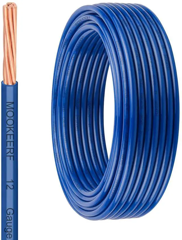 Main image of THHN Wire 12 Gauge 25FT - OFC Stranded Copper 12 AWG Electrical Building Wire 600V with Nylon Jacket and PVC Insulation for Residential, Ground, Industrial, CNC, Panel Wiring - Blue
