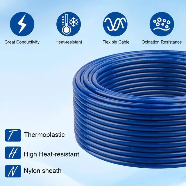 Alt view image 4 of 7 - THHN Wire 12 Gauge 25FT - OFC Stranded Copper 12 AWG Electrical Building Wire 600V with Nylon Jacket and PVC Insulation for Residential, Ground, Industrial, CNC, Panel Wiring - Blue