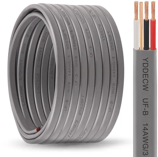 Main image of 14/3 UF-B Wire - 50FT 100% Pure Copper 14AWG 3 Connector Direct Burial Electrical Cable 14 Gauge for Underground Feeder Wet or Corrosive Locations Indoor & Outdoor etc