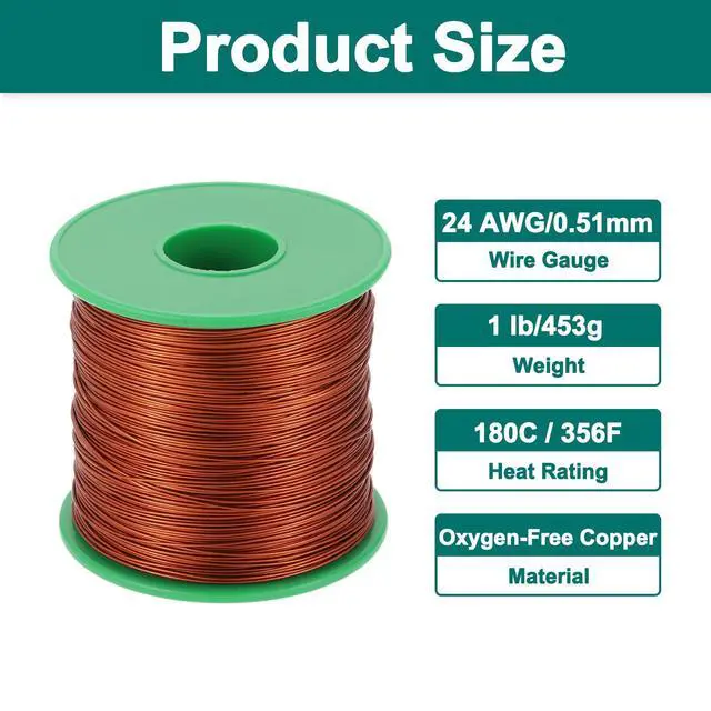 Alt view image 2 of 5 - 24 AWG Magnet Wire, 24 Gauge Enameled Copper Wire, 1 Lb Magnetic Coil Wire for Transformer, Motor, Electric, 180C(356F),Brown