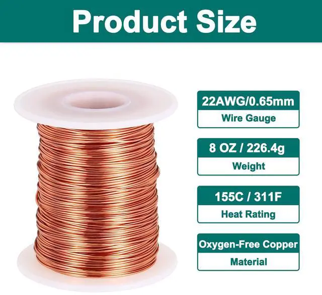 Alt view image 2 of 5 - 22 AWG Magnet Wire, 22 Gauge Enameled Copper Wire, 8 oz Magnetic Coil Wire for Transformer, Motor, Electric, 155C(311F)