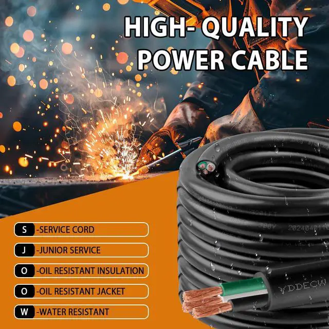Alt view image 2 of 7 - 25ft 18/3 18 AWG Portable Power Cable (3 Conductor) - SJOOW 300V 18 Gauge Electric Wire for Motor Leads, Portable Lights, Battery Chargers and Machinery - 3 Conductor - 25 Feet Electrical Cord