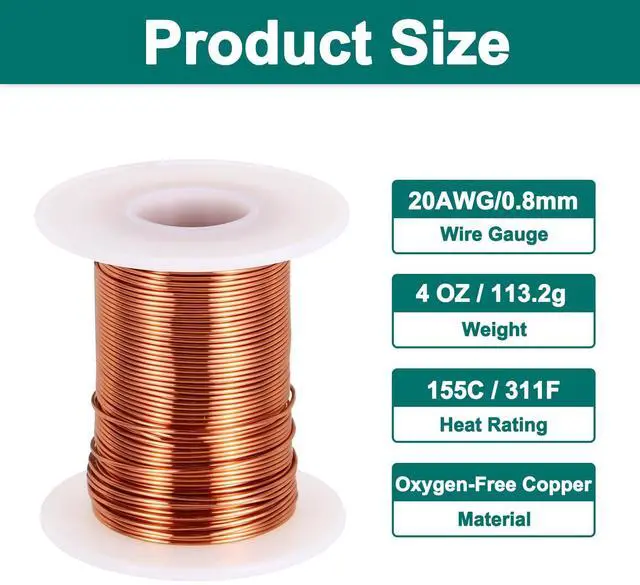 Alt view image 2 of 5 - 20 AWG Magnet Wire, 20 Gauge Enameled Copper Wire, 4 oz Magnetic Coil Wire for Transformer, Motor, Electric, 155C(311F)