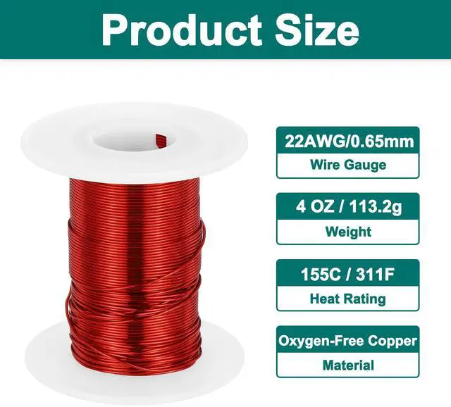 Alt view image 2 of 5 - 22 AWG Magnet Wire, 22 Gauge Enameled Copper Wire, 4 oz Magnetic Coil Wire for Transformer, Motor, Electric, 155C(311F)